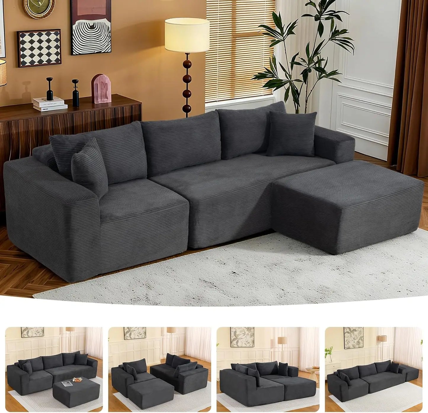 2025 New 108-inch Cloud Sofa Set, Modular Sofa with L-shaped Chaise Longue, Deep Seat Modular Sofa Set