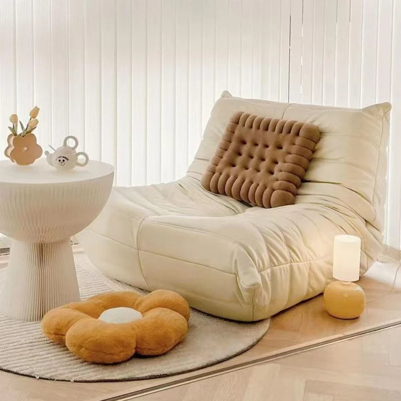 Single sofa living room bedroom lazy fabric leather leisure chair small apartment cream wind