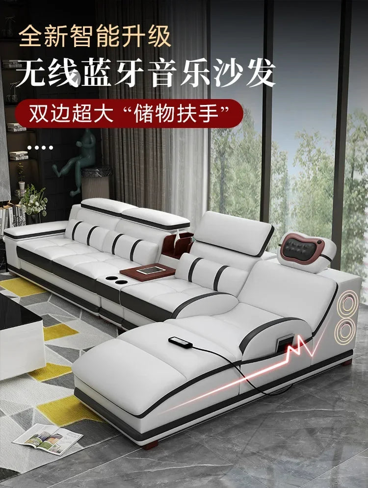 Popular and durable massage seat, cowhide multifunctional living room furniture, leather art storage, sofa combination