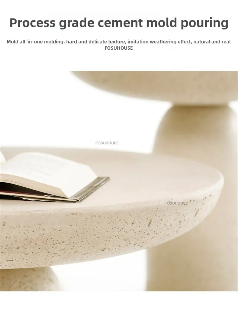 Small Apartment Stone Round Side Tables Wabi-sabi Style Cement Coffee Tables Designer Medieval Style Tea Table Home Furniture