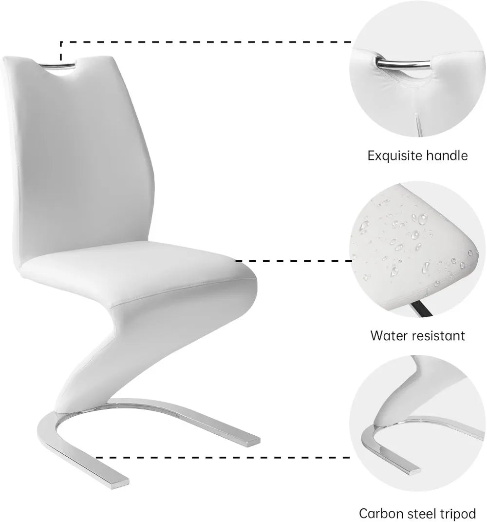Modern PU Leather Dining Chairs Set of 2, Armless Upholstered Side Chairs with Sturdy Metal Legs for Kitchen & Living Room