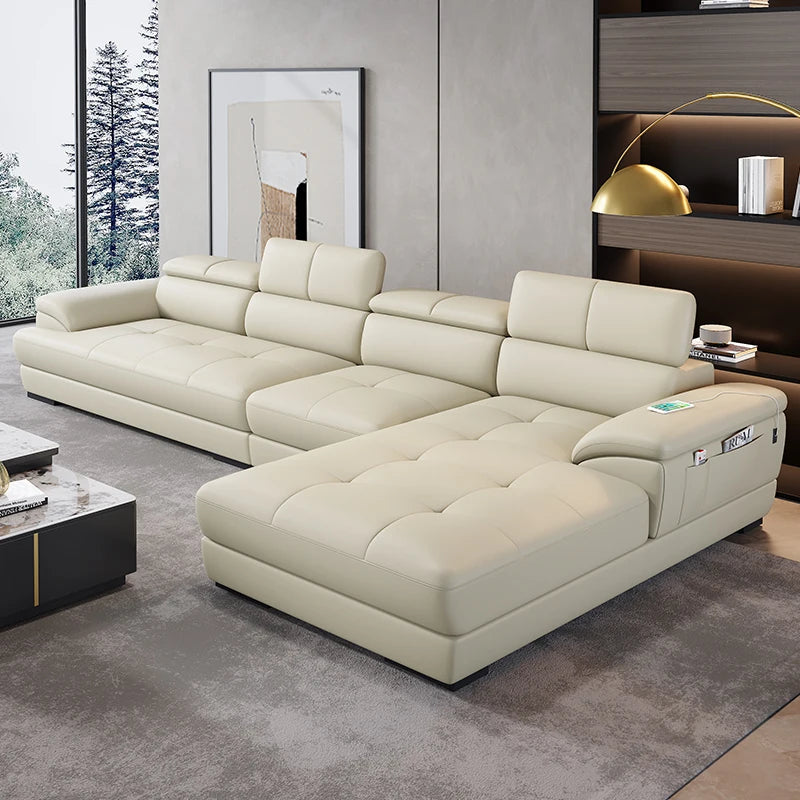 Nordic first-layer cowhide modern minimalist living room corner function minimalist full leather sofa