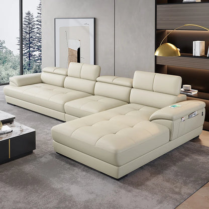 Nordic first-layer cowhide modern minimalist living room corner function minimalist full leather sofa