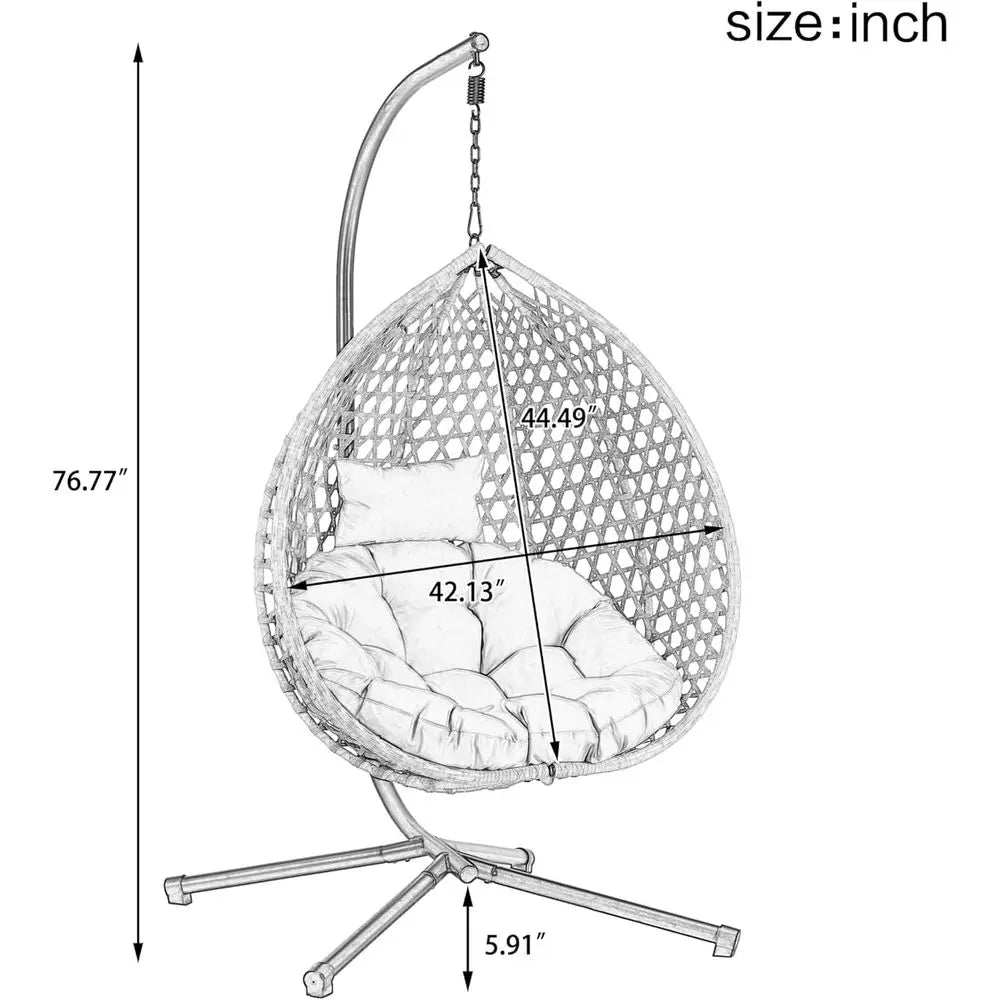 Outdoor/Indoor Wicker Swing Chair with Stand, Egg Hammock for Patio, Garden, Living Room