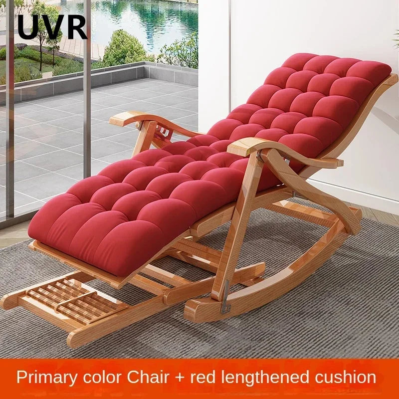 UVR Adult Recliner Folding Rocking Chair Living Room Armchair Bed Office Lunch Break Nap Backrest Stool Bamboo Chaise Longue