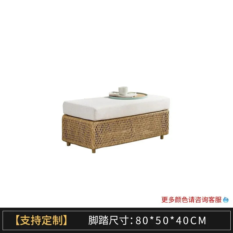 Southeast Asian Style Outdoor Rattan Sofa for Courtyard, Balcony, Garden, Terrace, Designer Sunroom, Leisure Rattan Sofa