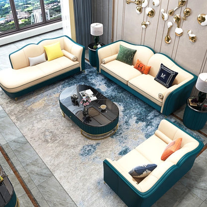 Canapé en cuir nordique de luxe léger, italien, moderne, haut de gamme, pour salon, appartement, combinaison créative en cuir pour trois personnes
