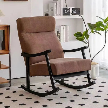 Wooden Rocking Chair Lounge Chair High Backrest Rocking Armchair Accent Chair with Lumber Pillow