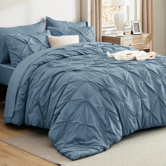California King Comforter Set Mineral Blue Bed in a Bag California King 7 Pieces GentleSoft™ Pintuck Bed Set Gift for Family Pin