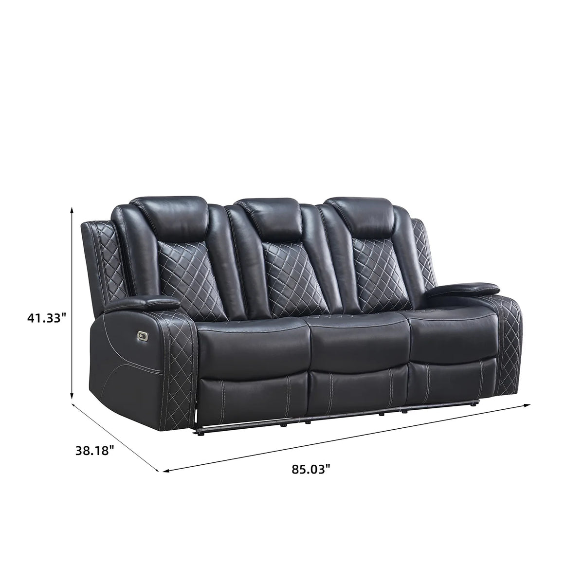 Power Reclining Sofa Couch with Wireless Charger 3 Seaters Recliner  Reading Light Leather Bluetooth Speaker Theater Seating LED