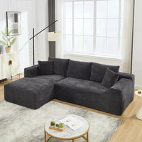 L-Shaped Modular Sectional Sofa Couch, 3-Seat Memory Foam Couch for Living Room, Oversized Chaise in Gray with Stripe (Left
