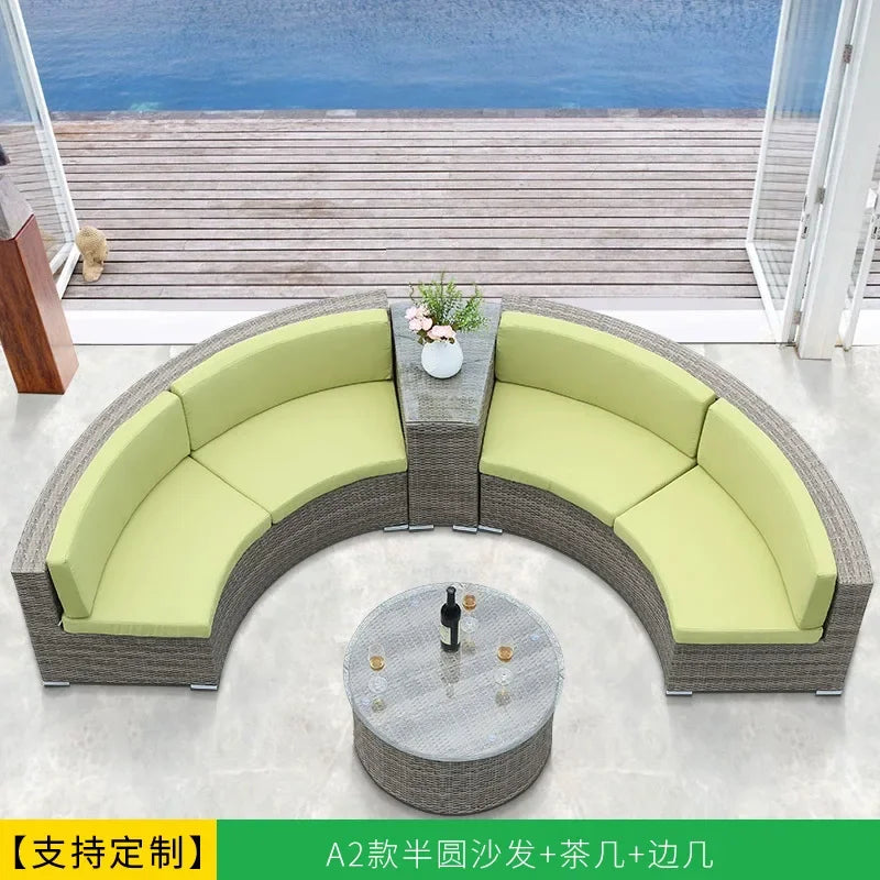 Leisure Outdoor Villa Garden Arc Sofa Hotel Courtyard Rattan Sofa B & B Terrace Sofa Furniture