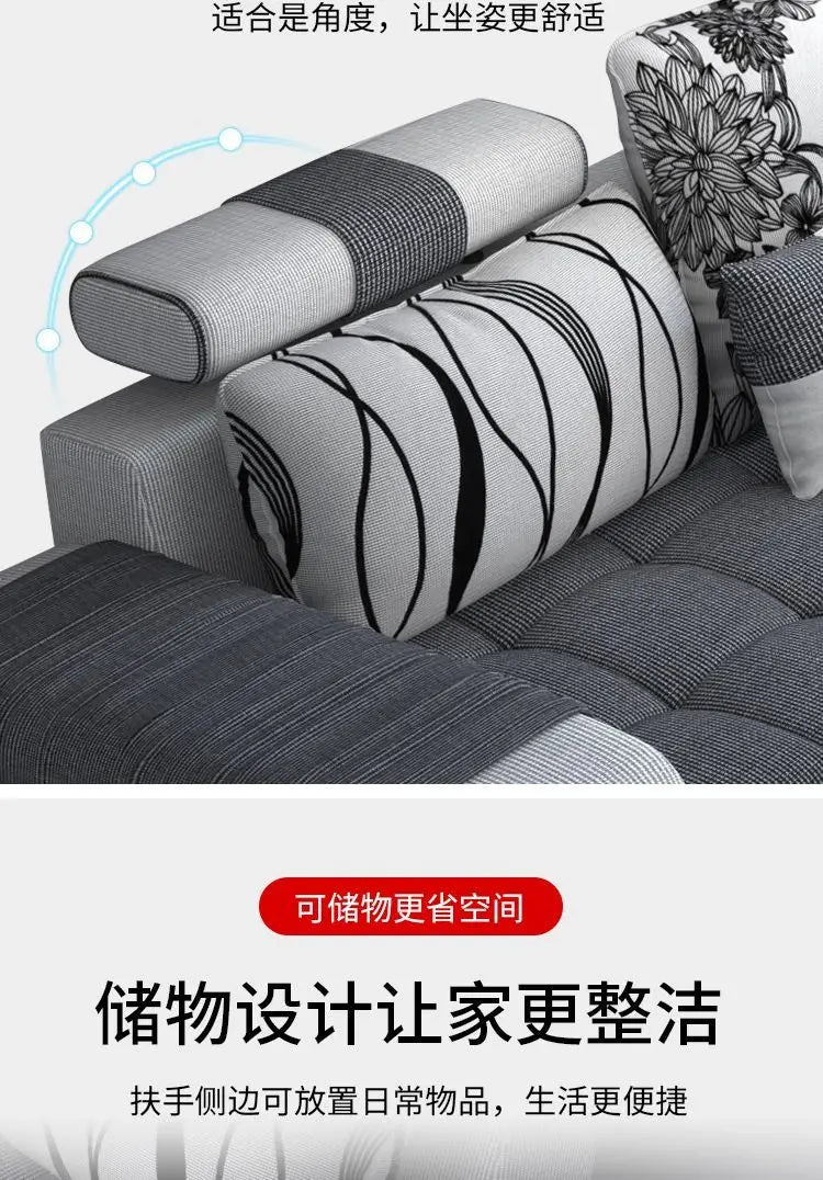 Living room fabric sofa Modern simple home corner sofa Furniture combination Solid frame fabric sofa