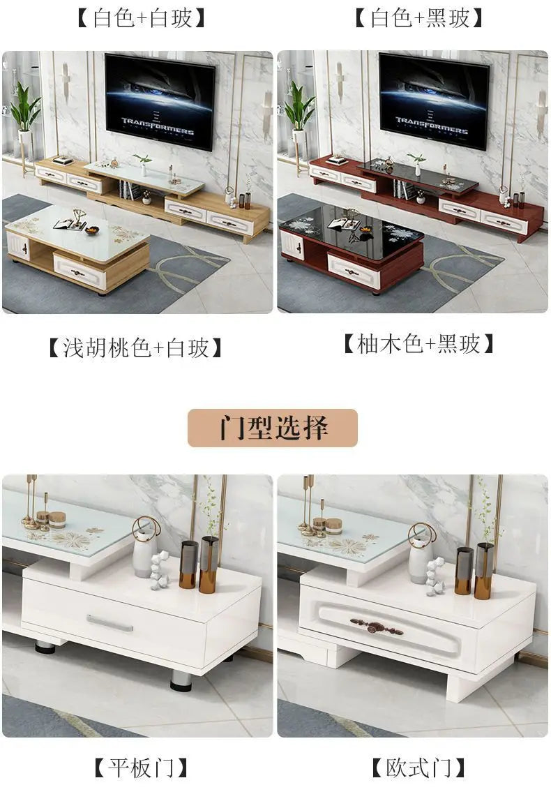 Modern & Minimalist Tempered Glass Expandable TV Stand & Coffee Table Set - European Style, Ideal for Small - Space Living Rooms