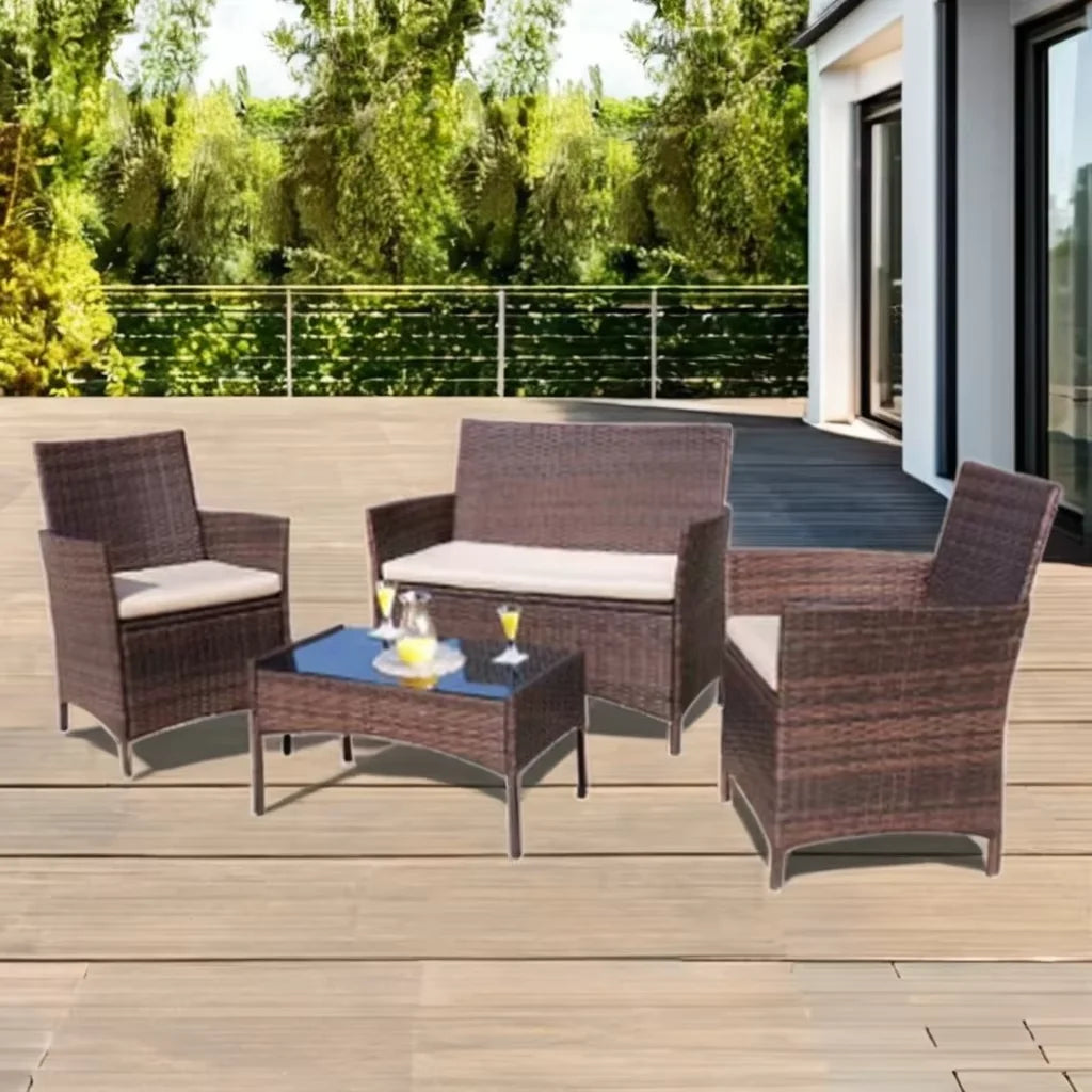 Modern PE Rattan Wicker Garden Furniture Set Stainless Steel Table & Chair for Outdoor Patio for Hotels Courtyards & Apartments