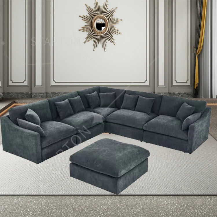 Modern Chinese Style Modular Sofa Set Wood Furniture for Living Room and Hotel Stylish House Furniture Black Corner Could Sofa