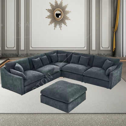 Modern Chinese Style Modular Sofa Set Wood Furniture for Living Room and Hotel Stylish House Furniture Black Corner Could Sofa