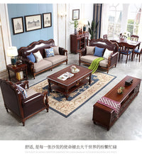 American pastoral all-solid wood sofa, European living room leather sofa, small household, coffee table type, combined light