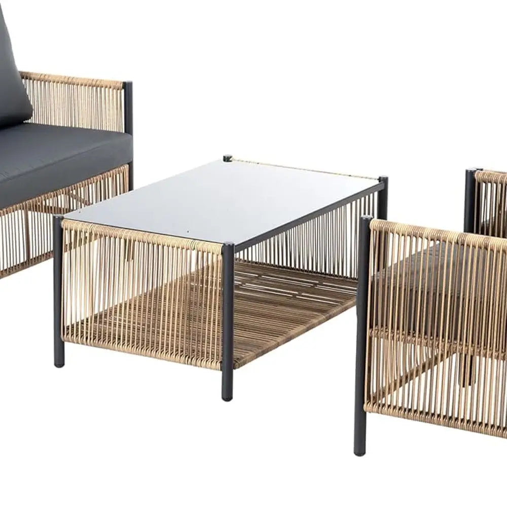 All-Weather Outdoor Wicker Sofa Set with Coffee Table and Cushions, Suitable for Patio, Garden, Backyard, Brown & Grey