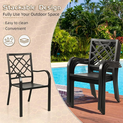 300lbs Patio Chairs Set of 4 Outdoor Dining , Metal Frame Stackable Patio Dining , Wrought Iron Black Outdoor Chair