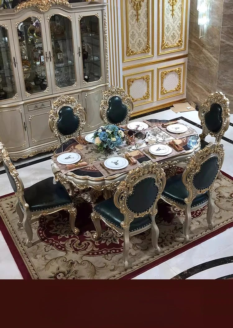 European dining table dining chair combination, rectangular dining table oval luxury villa high-end carved