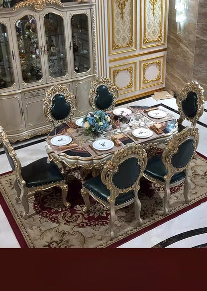 European dining table dining chair combination, rectangular dining table oval luxury villa high-end carved