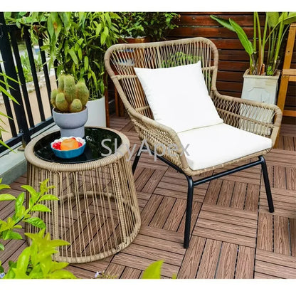 Modern 3-Piece 2-Seater Comfortable Metal Frame Rattan Wicker Chair and Table Set  For Outdoor Balcony Courtyard Apartment Patio