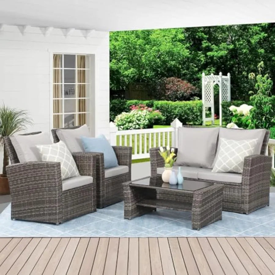 Wisteria Lane 4 Piece Patio Furniture Set Wicker Outdoor Patio Conversation Furniture Set with All Weather Resistant Design Lig