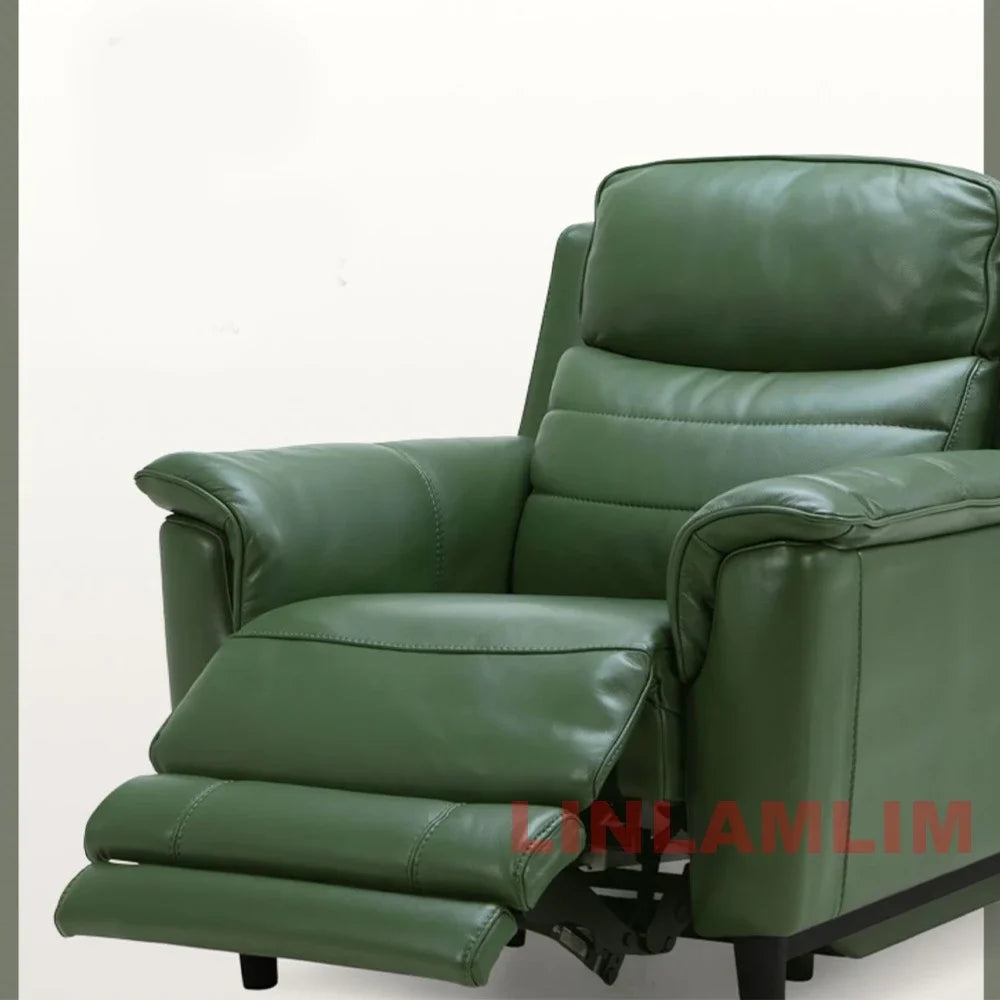 MANBAS Luxury Power Reclining Sofa - Modern Genuine Leather 3-Seater Couch with Footrests & USB, Electric Recliner Home Theater