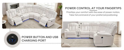 QAZ8-Power Recliner Sectional Sofa Couches with Bass Speakers Living Room.Leather Reclining Corner Sectionals Sofa Couch Sets wi