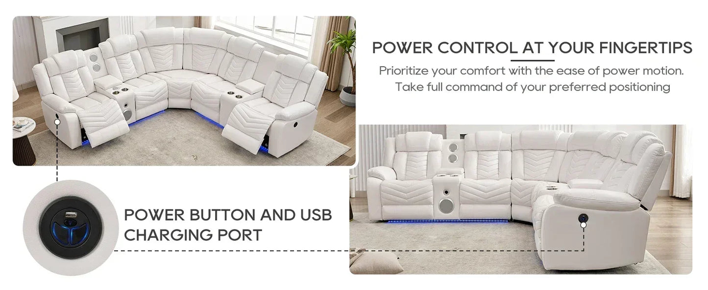 QAZ8-Power Recliner Sectional Sofa Couches with Bass Speakers Living Room.Leather Reclining Corner Sectionals Sofa Couch Sets wi