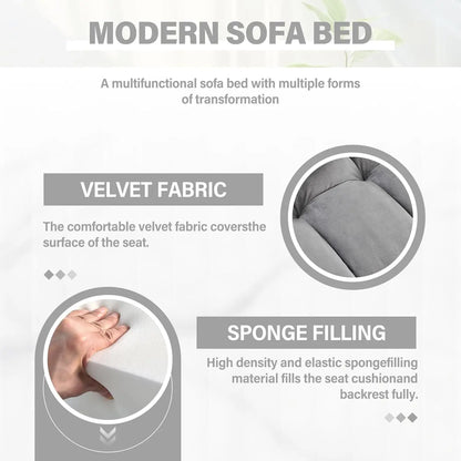 3-in-1 Velvet Sleeper Sofa, Pull-Out Bed, Adjustable Backrest, 55 Loveseat Bed