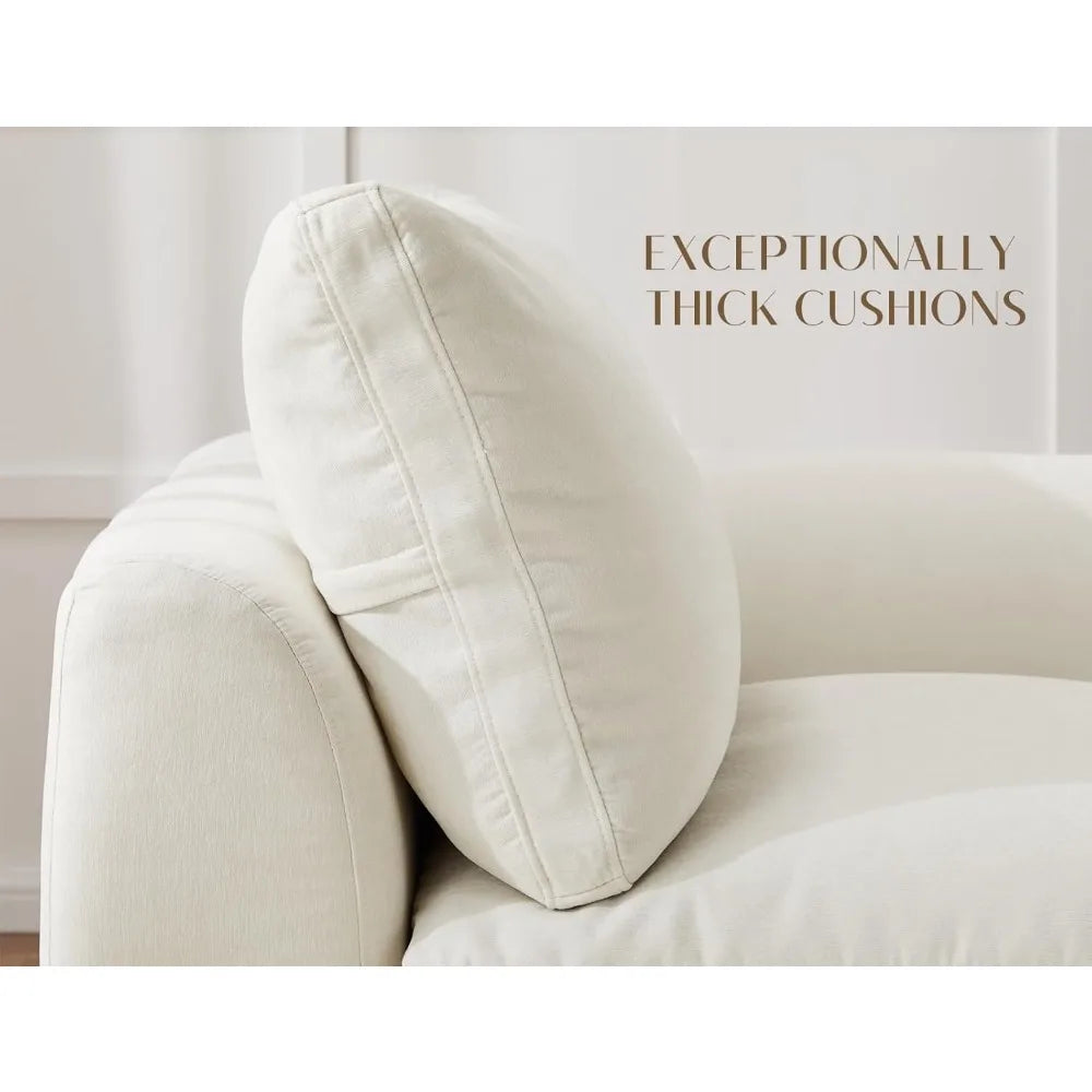 White cloud shaped sofa with L-shaped lounge chair, modern modular sofa with deep seat, suitable for living room, bedroom