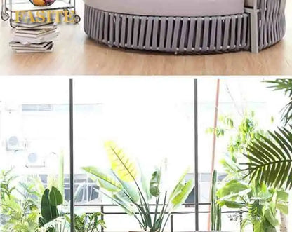 Outdoor circular bed courtyard terrace waterproof and sunscreen aluminum frame structure rope weaving storage