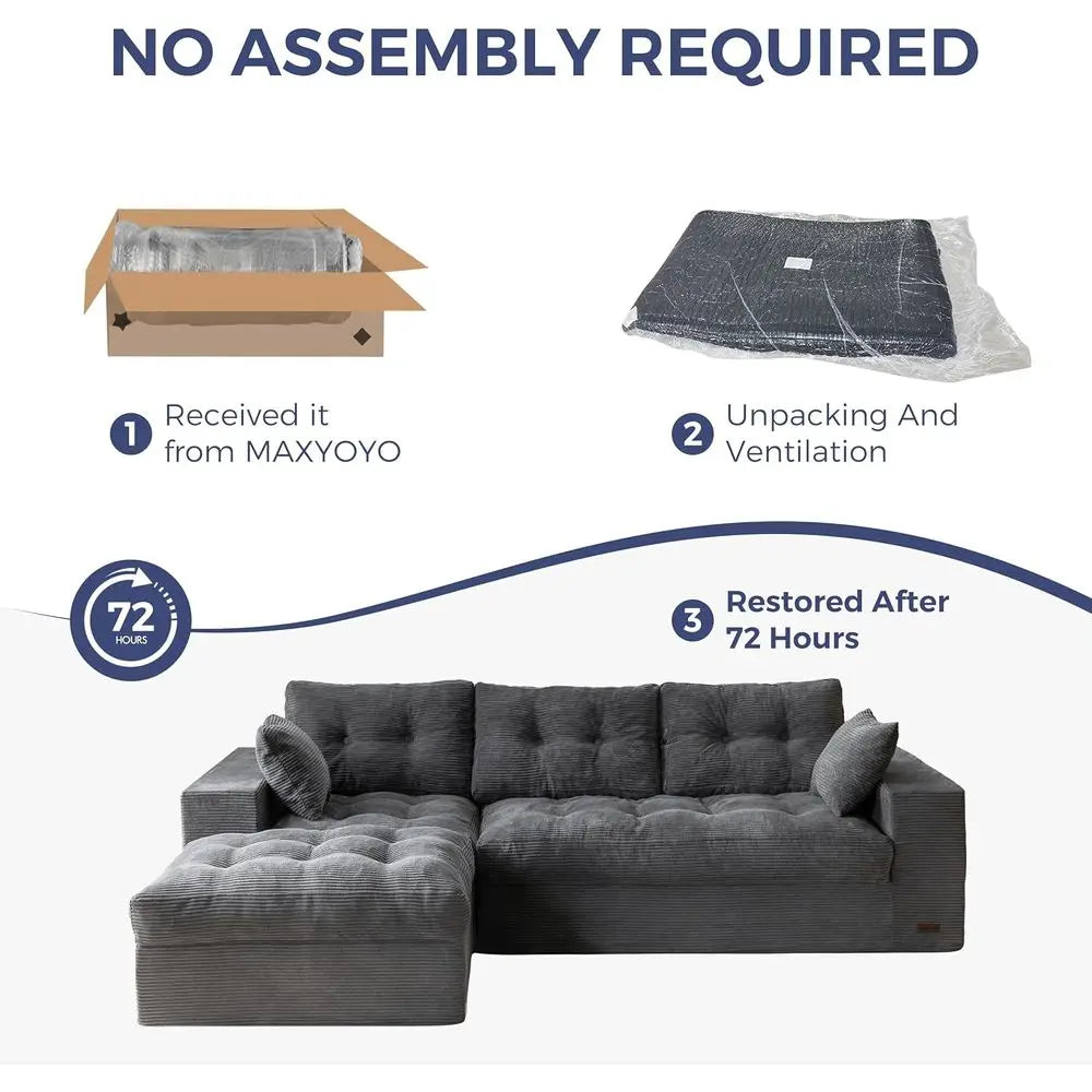 104" L Shaped Modular Sectional Sofa with Ottoman, Cloud Boneless Couch with Layered Cushion, Upholstered Sofa in a Box, Flexibl