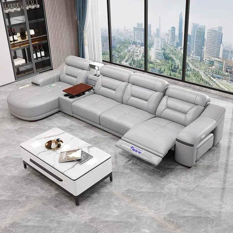 -Modern leather electric recliner sofa couch corner L shape moduler sectional sofas recliner seats living room furniture home