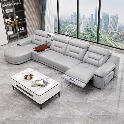 -Modern leather electric recliner sofa couch corner L shape moduler sectional sofas recliner seats living room furniture home