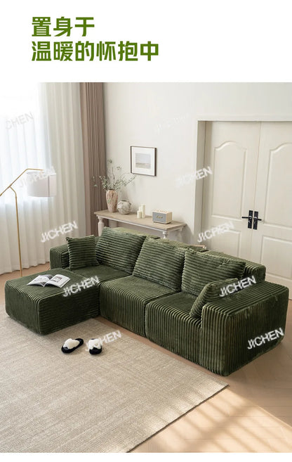 XJQC Living Room Compression Sofa Corduroy Combination Module Modular L-shaped Multifunctional Boneless Compression Sofa Chair