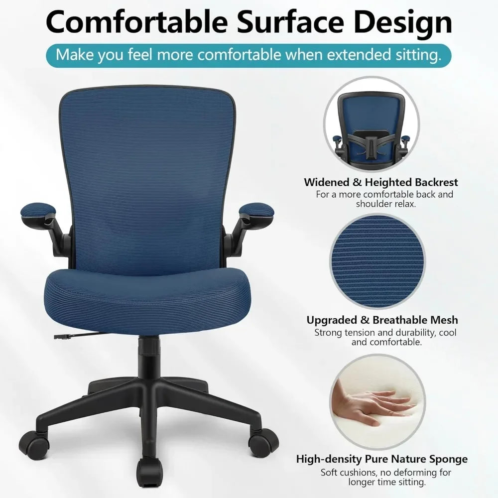 HOT-Office Chair, Ergonomic Desk Chair Breathable Mesh Chair With Adjustable High Back Lumbar Support Flip-up Armrests, Executiv