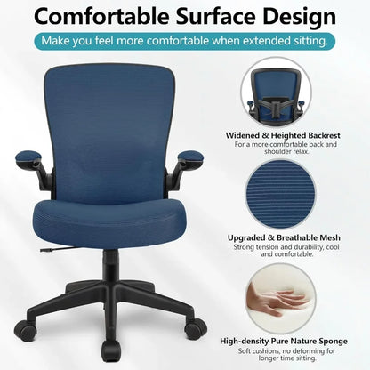 HOT-Office Chair, Ergonomic Desk Chair Breathable Mesh Chair With Adjustable High Back Lumbar Support Flip-up Armrests, Executiv