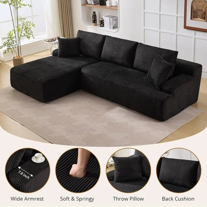 L-Shaped 106 Deep Seated Cloud Sectional Sofa with Chaise, Comfortable Corduroy, Oversized Living Room Couch, No Assembly Needed