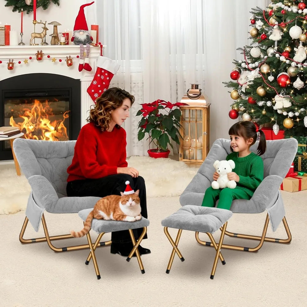 Comfy Saucer Chair, Foldable Living Room Chairs, Soft Faux Fur Lounge Chair For Bedroom, Reading Chairs For Adults