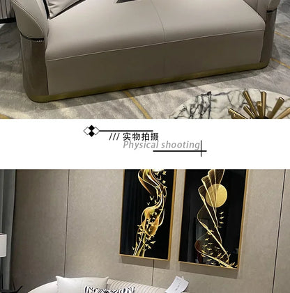 FF Italian Style Light Luxury Genuine Leather Sofa Villa Living Room Large and Small Suite Combination