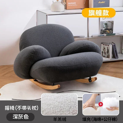 A  New Arrivals White Rocking Chair Living Room Adult Recliner Home Lounge Sofa Chair Lambswool Rocking Chair