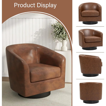 Faux Leather Swivel Barrel Accent Chairs, 360° Swivel Round Single Sofa Chair, Comfy Upholstered Club Armchair for Liv