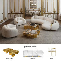 High End Villa Living Room Set Curved Sofa Leather Fabric Brass Corner Couch Italian Designer Furniture Sofas Modernos