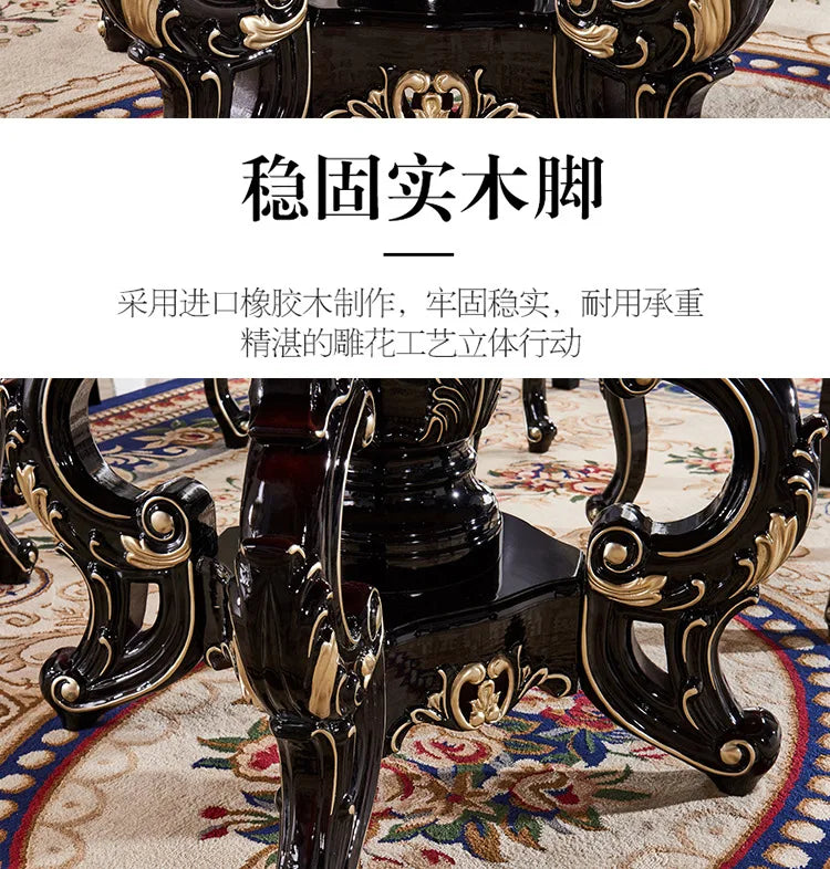 European marble dining table and chair combination American round table ebony French solid wood round home
