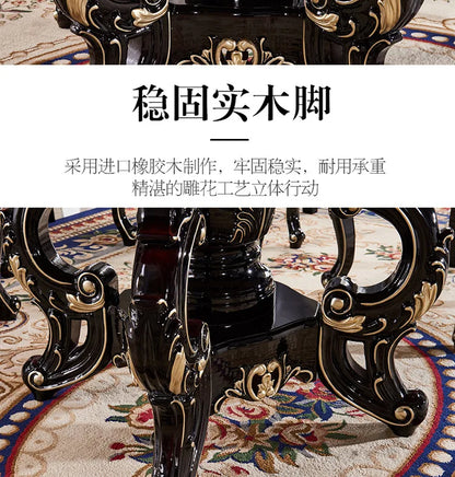 European marble dining table and chair combination American round table ebony French solid wood round home