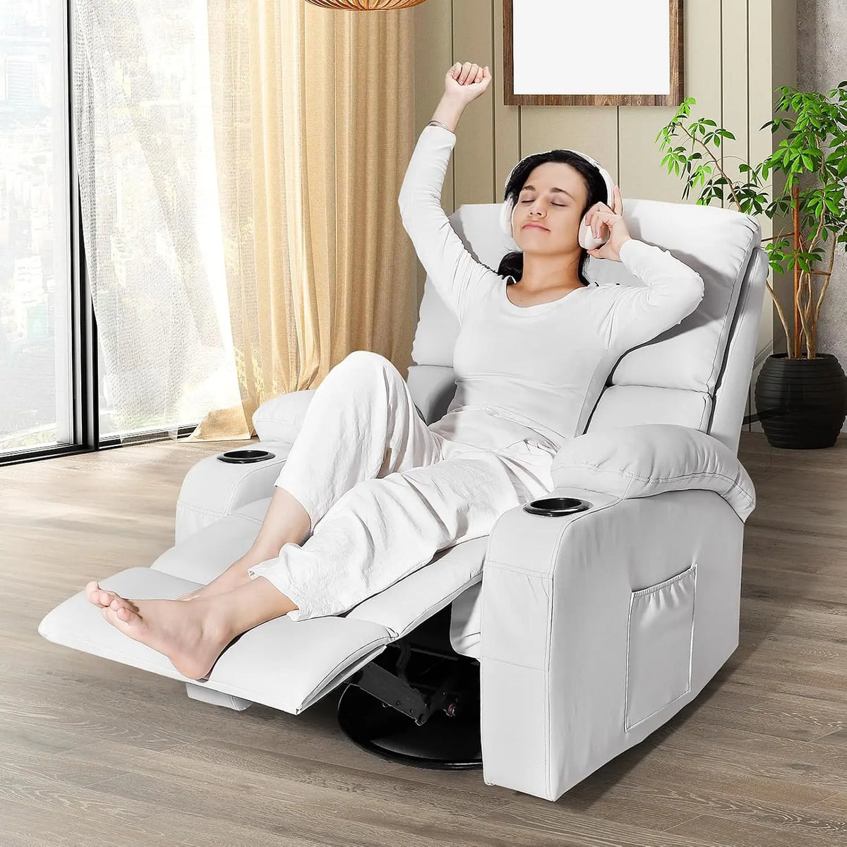 Swivel Rocker Recliner Chair with Massage Heat USB Charging Grey