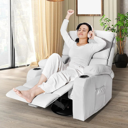 Swivel Rocker Recliner Chair with Massage Heat USB Charging Grey